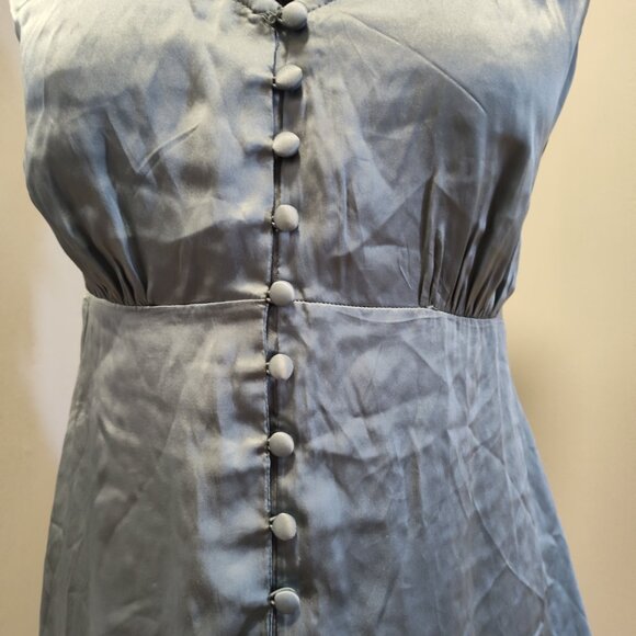 Gorgeous Anthropologie Silk Button-Up Slip Maxi Dress in Blue Sage - Picture 2 of 9